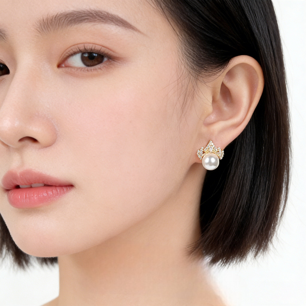 A廠【7306】女王頭冠~原創設計微鑲鋯石鍍銀針時尚高級感輕奢風優雅耳環耳環
 26.04-4