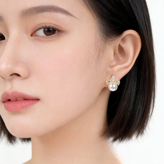 A廠【7306】女王頭冠~原創設計微鑲鋯石鍍銀針時尚高級感輕奢風優雅耳環耳環
 26.04-4