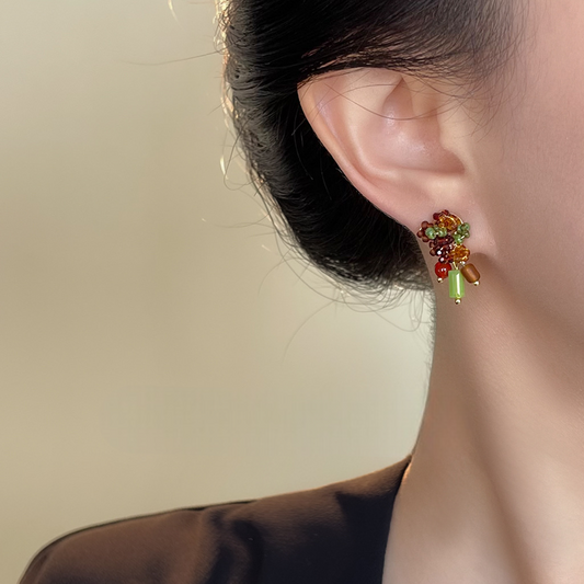 A廠【S269】深秋田園風設計師款米珠手工編織碎花耳環女小眾個性原創耳環
 26.07-4