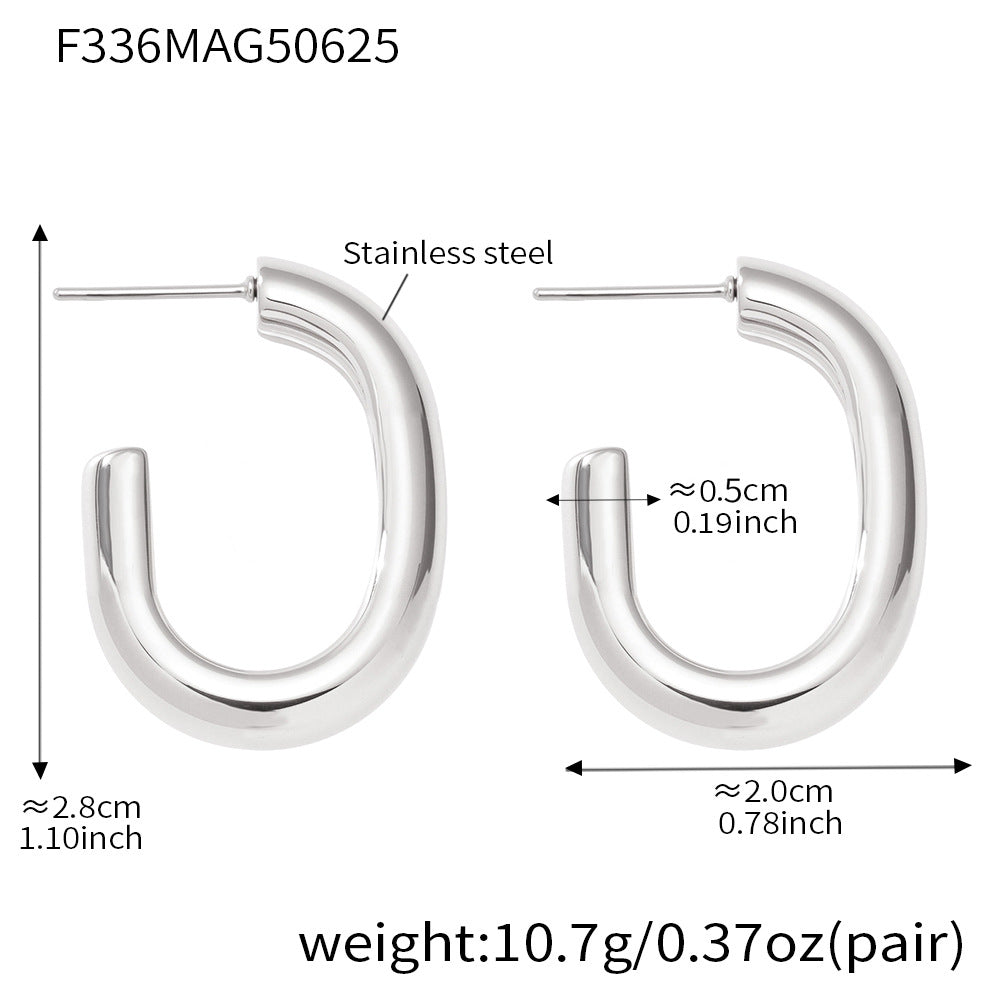 B廠【F502】歐美熱銷飾品不鏽鋼雙色間電C型耳環時尚精緻女神耳環保色 25.07-1