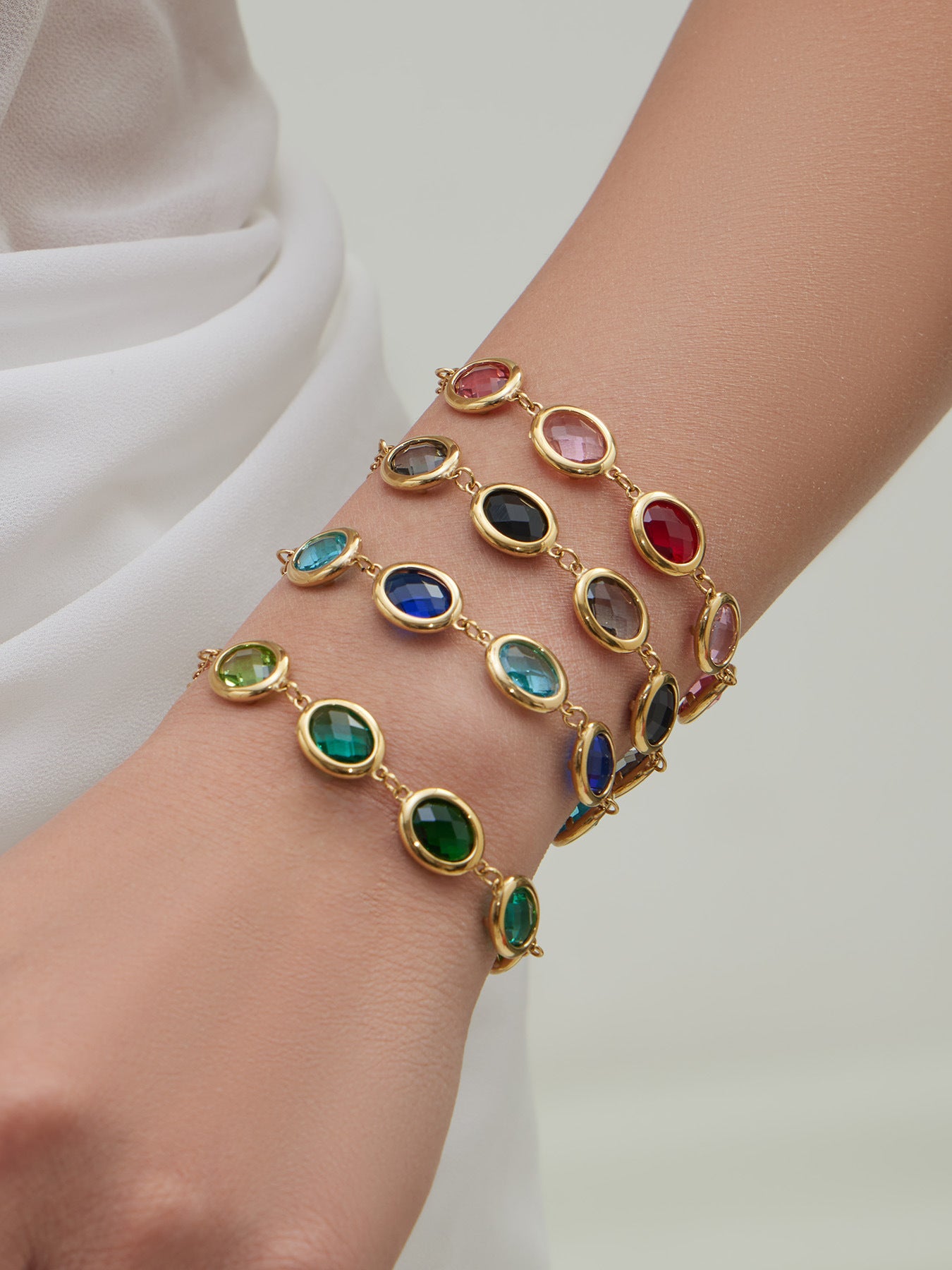 B廠【TXP511】不鏽鋼幾何橢圓切面玻璃石包邊項鍊手鍊耳環組鍍18k金跨國首飾
 25.12-2