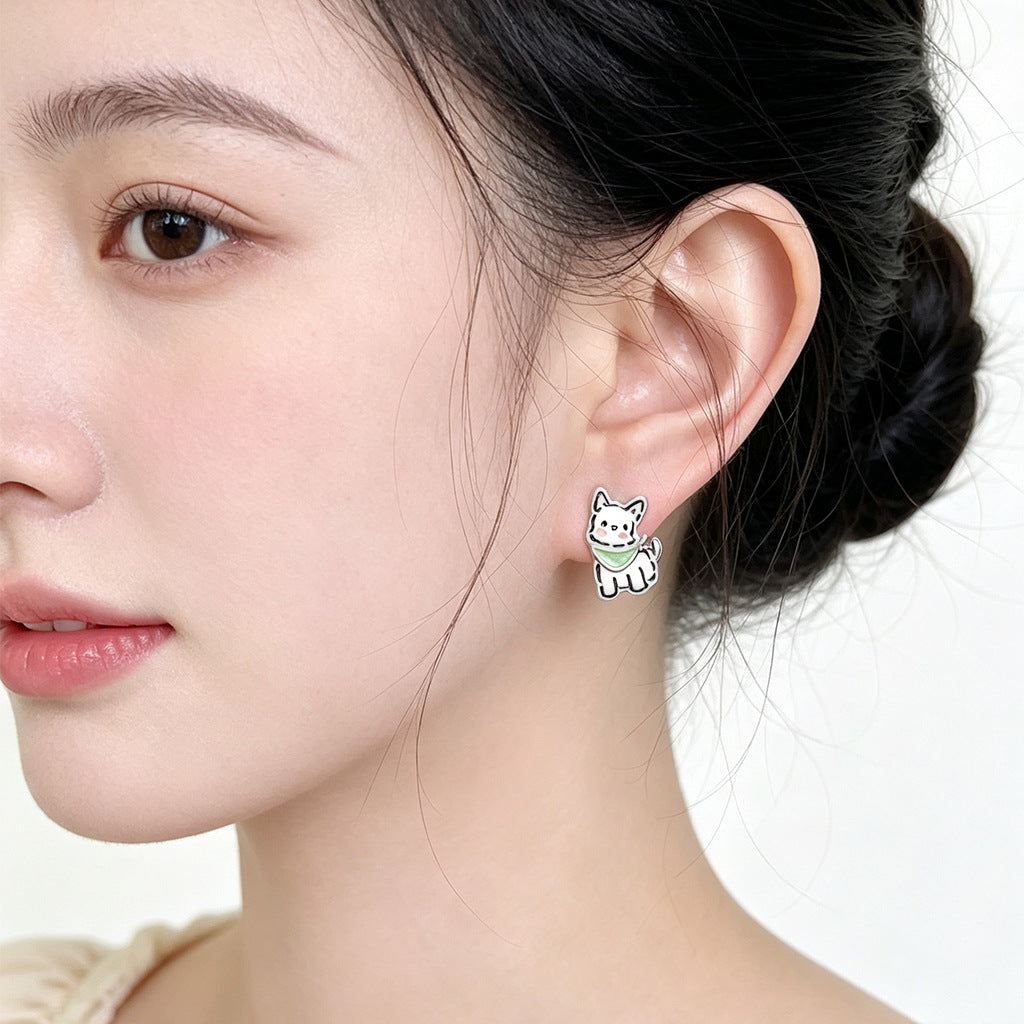 A廠【7962】【肚兜汪】原創卡通趣味可愛彩繪小狗耳飾汪星人耳環飾品女
 26.08-3