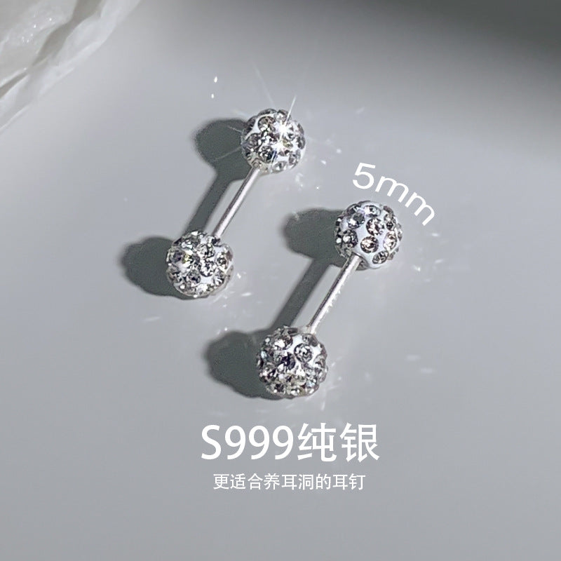 F廠【DQ10039E】999足銀雙頭香巴拉閃鑽耳環女小眾高級超閃耳骨釘養耳洞耳飾 25.04-1