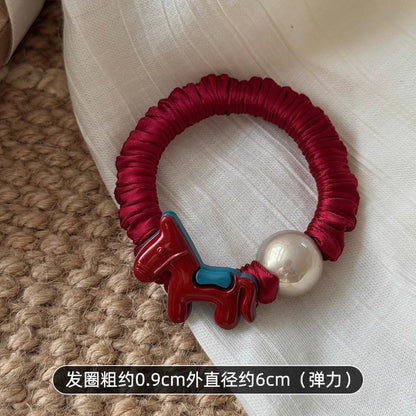 C廠【P100】高級感褶皺小腸髮圈女小馬仿珍珠頭繩高彈性橡皮筋紮馬尾髮繩髮飾
 26.01-1