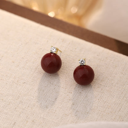 D廠【YC8130E】S999足銀紫金砂鋯石耳環春季新款中式簡約風圓形小眾耳飾 25.02-2