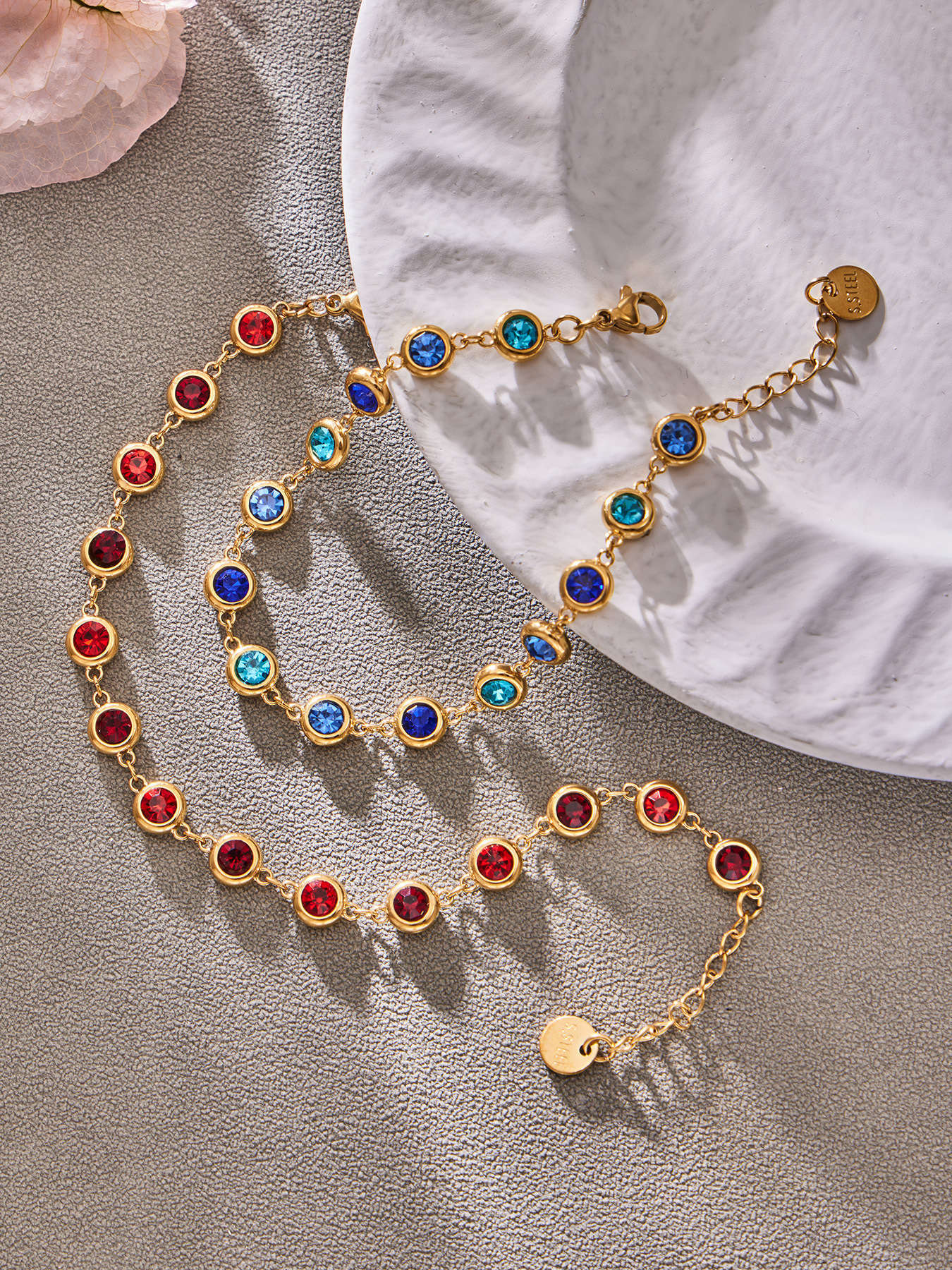 B廠【TXP552】chic奢華5A圓鋯拼接不鏽鋼手鍊項鍊精緻時尚氣質彩鑽流蘇耳環套裝
 26.03-2