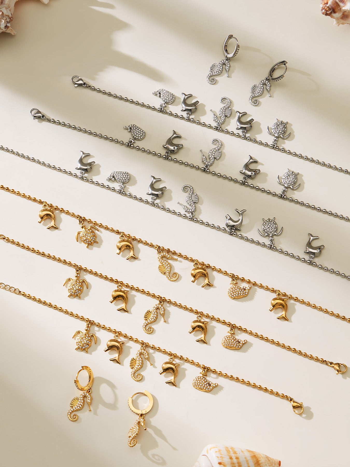 B廠【TXP494】海洋風DIY多吊墜滿鑽鋯石吊墜項鍊手鍊手鍊套組不銹鋼鍍18k真金
 25.11-4