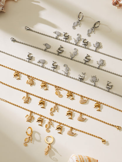 B廠【TXP494】海洋風DIY多吊墜滿鑽鋯石吊墜項鍊手鍊手鍊套組不銹鋼鍍18k真金
 25.11-4