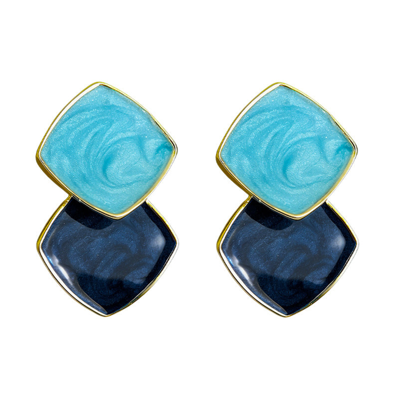 A廠【6767】清新甜美撞色海藍霧霾藍幾何方形立體耳飾新款義烏飾品耳環女
 25.12-3