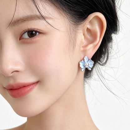 A廠【7733】原創蝴蝶蘭~琺瑯滴釉手工彩繪藍色花朵清新甜美耳飾森系耳釘
 26.06-3
