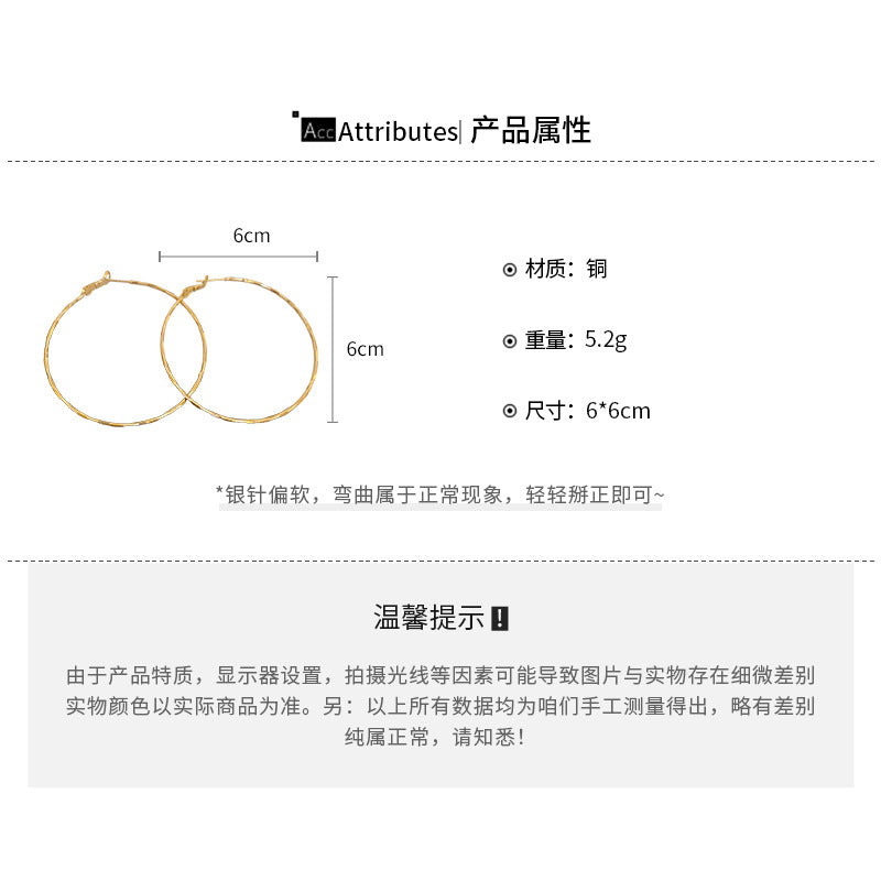 A廠【HE21790】925銀針金屬冷淡風素圈幾何大耳圈耳環氣質高級感2024新款時尚耳環女 24.07-5