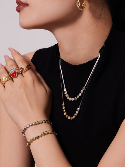 B廠【TXP102】歐美ins時尚小眾設計微鑲鋯石五角星拼色項鍊手鍊套裝不銹鋼飾品
 26.03-2