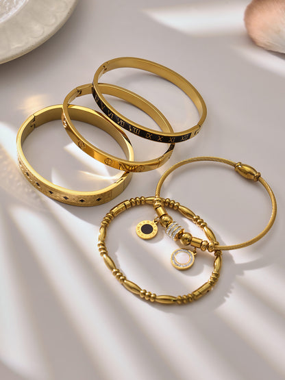 B廠【Z260】不鏽鋼羅馬數字滴油十字卡扣手鐲多款造型手環組合飾品鍍18k真金
 26.01-1