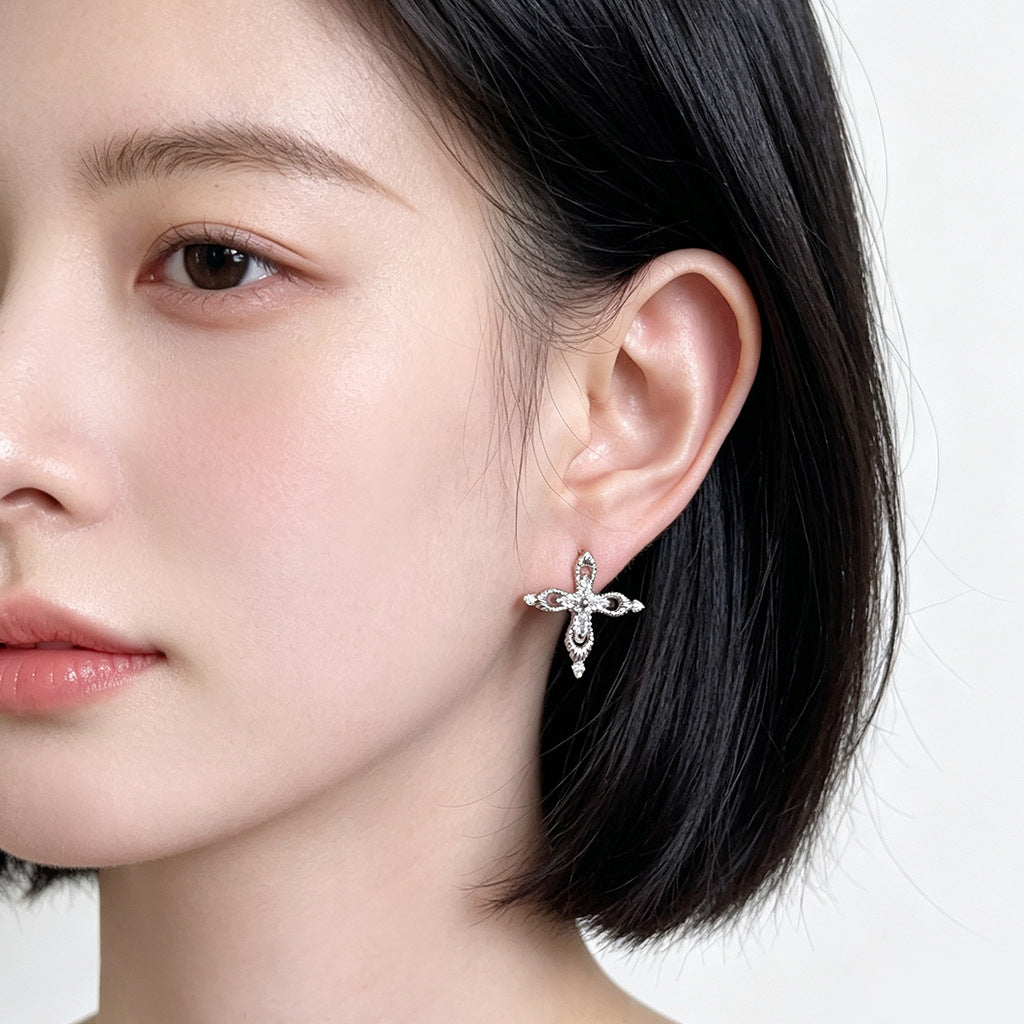 A廠【7975】【四芒星】原創個性甜酷風清冷感微鑲鋯石芒星耳飾女小眾耳釘
 26.08-3
