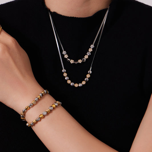 B廠【TXP102】歐美ins時尚小眾設計微鑲鋯石五角星拼色項鍊手鍊套裝不銹鋼飾品
 26.03-2