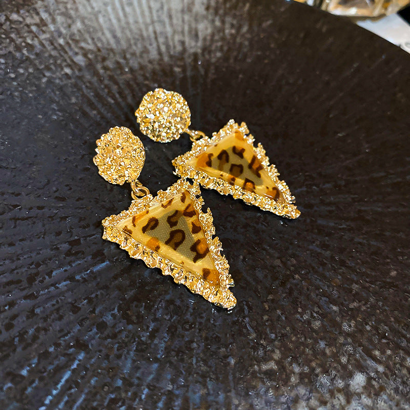 A廠【HE22902】中古風褶皺幾何豹紋耳環小眾耳飾復古個性輕奢高級感耳墜耳環 24.10-2