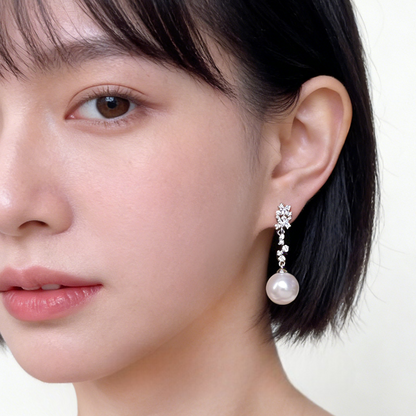 A廠【7394】春夏微鑲鋯石清新甜美氣質優雅925銀針新款大珍珠耳環耳飾女
 26.02-4