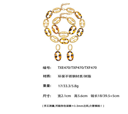 B廠【TXP470】中古vintage耳飾設計感不銹鋼幾何樹脂耳環項鍊手鍊手鍊套裝女
 25.11-3