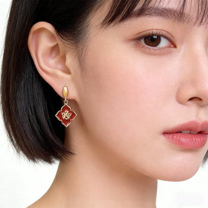 A廠【7334】文藝復古琺瑯滴釉法式簡約高級感幾何花朵耳環飾品
 26.01-2