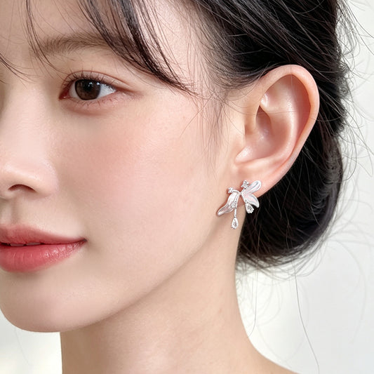 A廠【7883】夏日淡粉色手工彩繪微鑲鋯石超仙甜美森系花朵耳環優雅耳飾 26.07-3