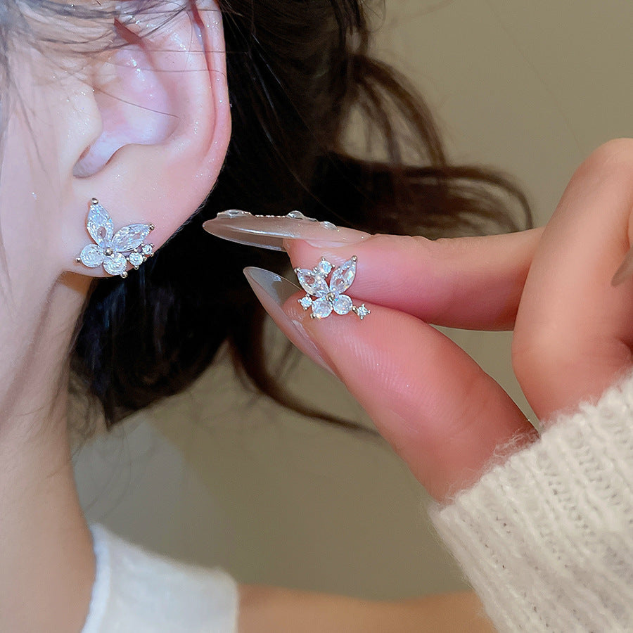 A廠【WE4865】真金電鍍925銀針鋯石蝴蝶耳環輕奢高級感時尚耳環極簡氣質通勤耳環女
 25.11-1