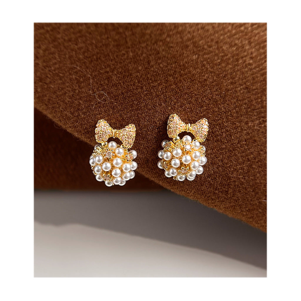 A廠【7204】時尚高級感小香風s925銀針微鑲鋯石蝴蝶結幾何清新甜美耳飾耳環女
 25.12-2