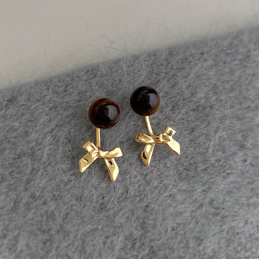 A廠【7210】時尚高級感一款兩戴天然石虎眼石蝴蝶結耳環女文藝復古美拉德耳環
 25.12-2