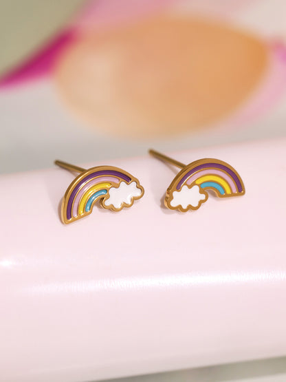 B廠【TXP264】不銹鋼材質新款兒童飾品彩虹滴油吊墜項鍊手鍊戒指耳環套裝 25.05-5