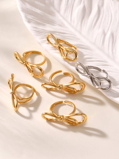 B廠【A776】歐美ins小眾設計蝴蝶結開口戒指不鏽鋼材質18k鍍真金不掉色 25.07-2