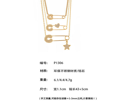 B廠【P1306】歐美飾品不鏽鋼迴紋針帶鑽星星吊墜鎖骨項鍊小眾設計感頸鍊
 25.09-2