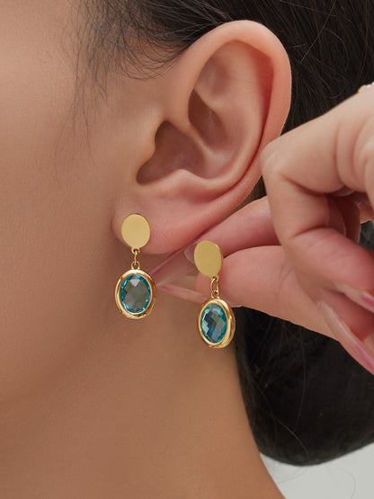 B廠【TXP511】不鏽鋼幾何橢圓切面玻璃石包邊項鍊手鍊耳環組鍍18k金跨國首飾
 25.12-2