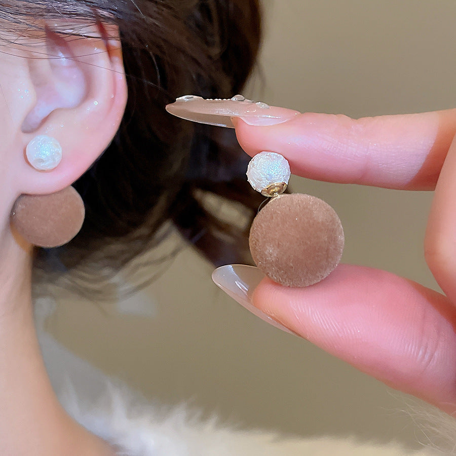 A廠【HE29256】植絨一款多戴珍珠前後帶耳環秋冬復古輕奢高級感百搭耳環小眾耳飾
 25.11-2