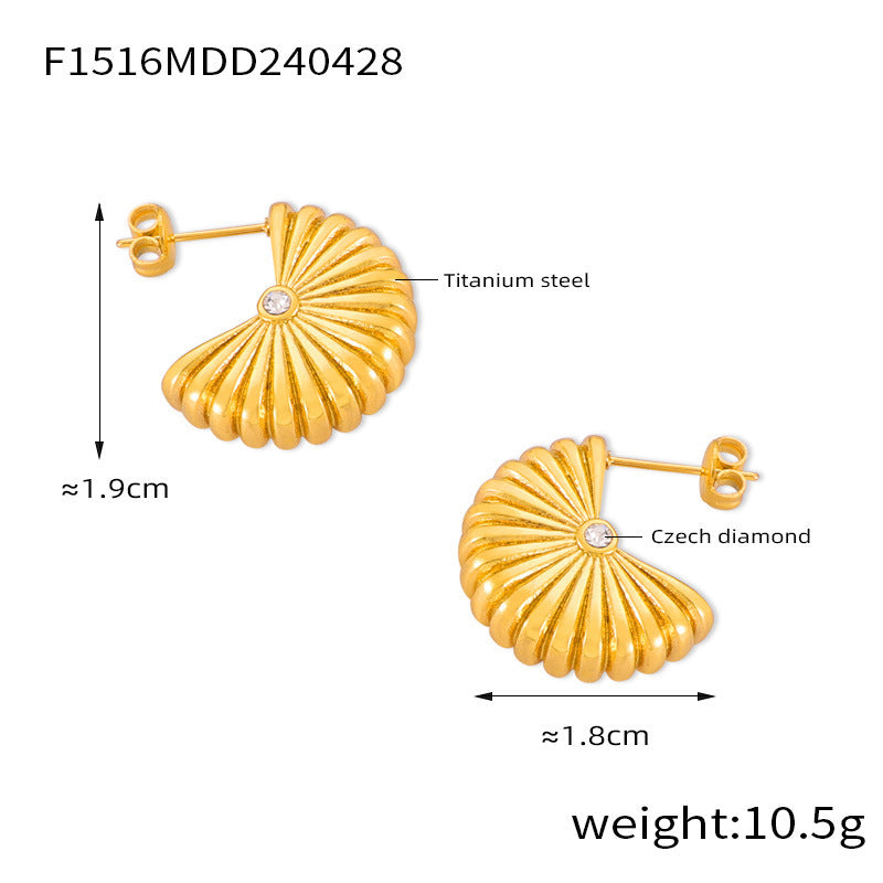 B廠【F1513-F1516】法式復古風時尚氣質輕奢簡約耳環ins幾何折疊扇形鈦鋼鍍18k金耳環 24.05-1