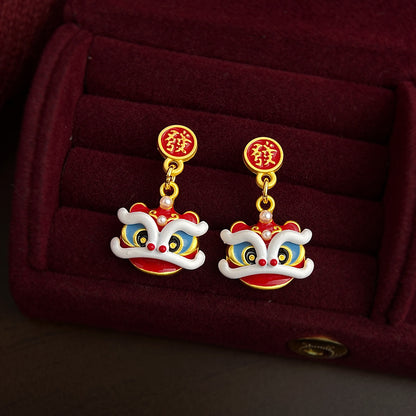 A廠【7338】馬年大吉國潮新中式民族風醒獅小眾設計手工彩繪新款耳環飾品
 26.01-2