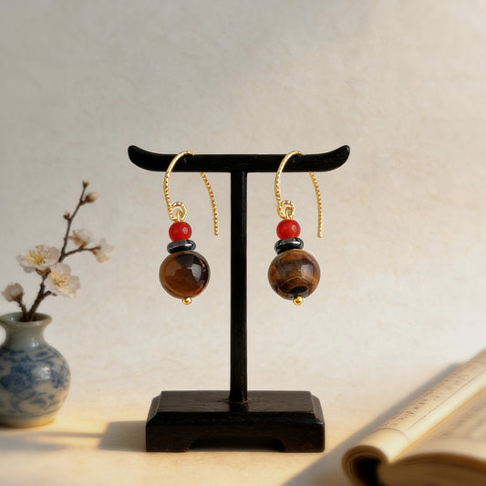 A廠【7264】天然石虎眼石手工藝設計感文藝復古民族風新款耳環飾品耳環
 25.12-4