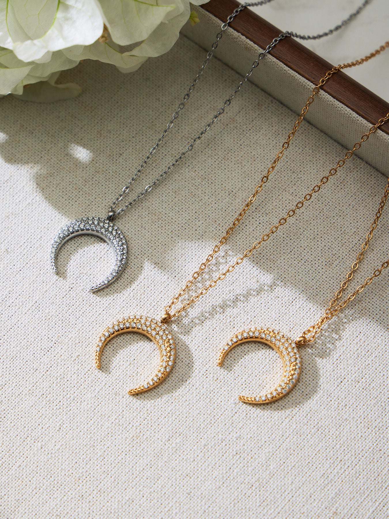 B廠【TXP485】歐美熱銷新品不銹鋼5A鋯石八芒星月牙吊墜耳環項鍊首飾套裝
 25.11-4