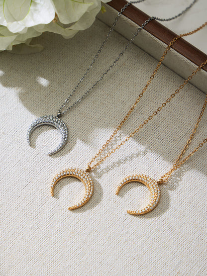 B廠【TXP485】歐美熱銷新品不銹鋼5A鋯石八芒星月牙吊墜耳環項鍊首飾套裝
 25.11-4