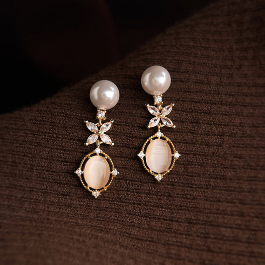 A廠【7412】時尚高級感玻璃貓眼石微鑲鋯石長款幾何新款耳環飾品耳環
 26.04-1