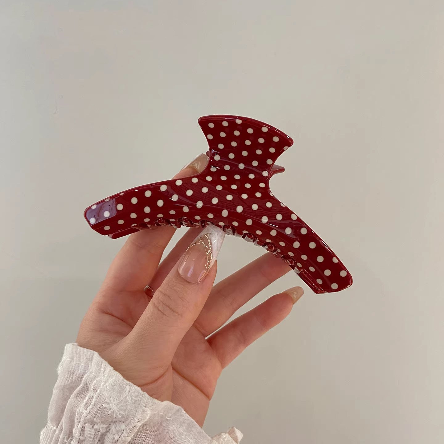 C廠【X137】法式波點弧形醋酸抓夾大號髮量多後腦勺髮抓鯊魚夾子頭飾盤髮夾女
 26.04-3