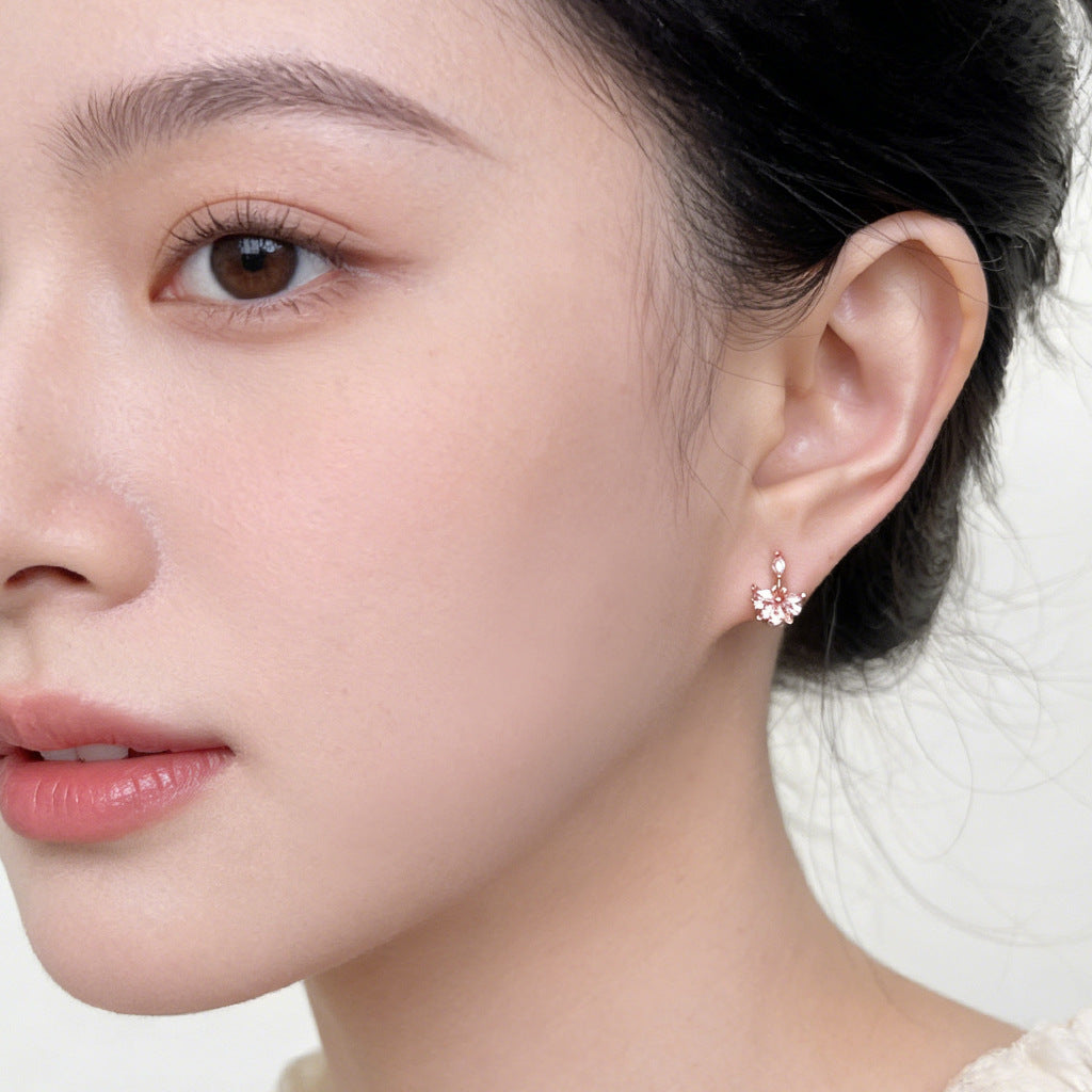 A廠【7504】鑲嵌鋯石時尚高級感清新甜美簡約花朵小耳環新款學生耳飾飾品
 26.04-3