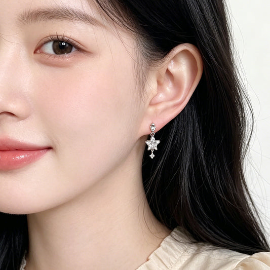 A廠【7539】時尚高級感鑲嵌鋯石五角星流行耳環女流星耳飾飾品
 26.04-4
