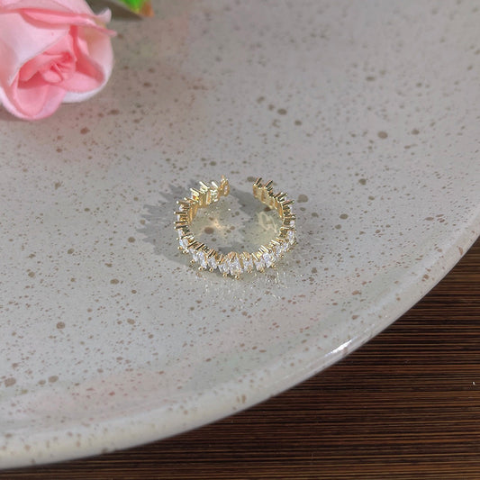 E廠【909】法式高級感鑲鋯石鍍14K戒指 新款網紅ins 食指戒開口可調 手飾 26.03-3