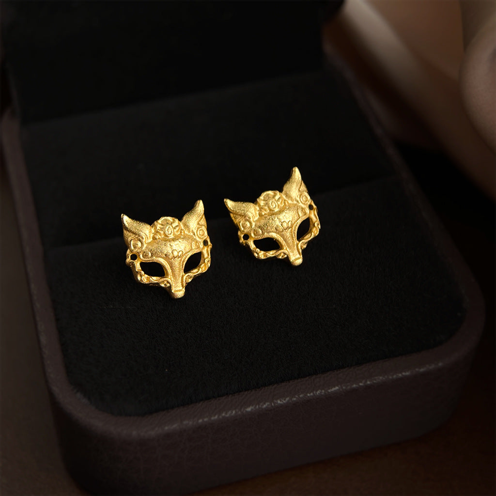 A廠【7317】鎏金靈狐噴砂質感銀針時尚高級感通勤個性創意新款耳環小眾耳環女
 26.01-2