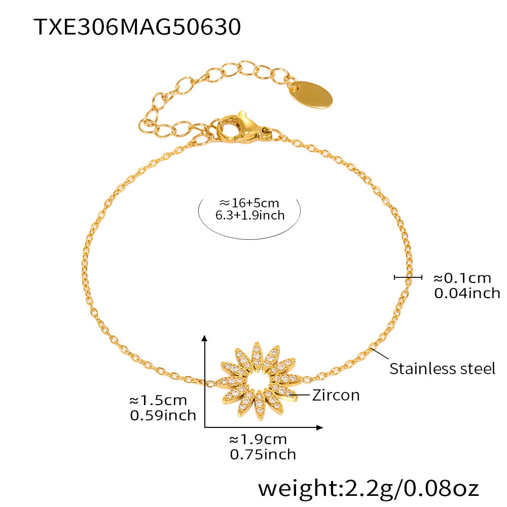 B廠【TXP306】超閃5A鋯石小鑽太陽花手鍊項鍊戒指組不銹鋼材質18k鍍金 25.07-2