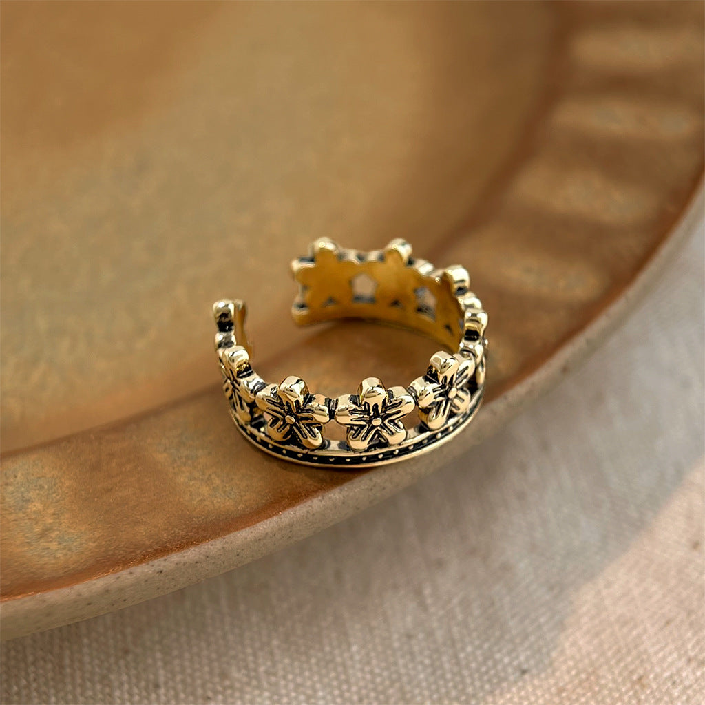 A廠【5881】文藝復古做舊感抹黑鍍真金保色高級感開口可調式戒指新款手飾
 26.01-1