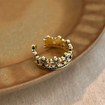 A廠【5881】文藝復古做舊感抹黑鍍真金保色高級感開口可調式戒指新款手飾
 26.01-1