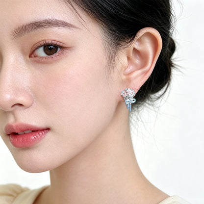 A廠【8003】【手捧花】原創清新甜美可愛琺瑯滴釉彩繪花朵耳環銀針個性耳飾女
 26.08-3