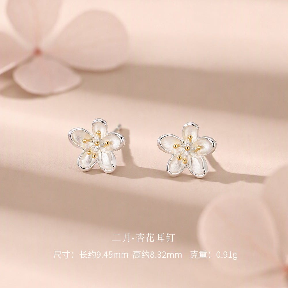 D廠【YC6717E】足銀S999十二月花神簡約精緻小清新小眾溫柔古風甜美獨特耳飾
 26.09-3