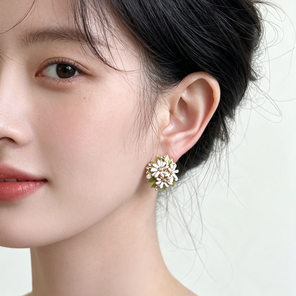 A廠【8005】森系超仙甜美氣質琺瑯滴釉手工彩繪花朵耳環銀針優雅高級感耳飾女
 26.08-3