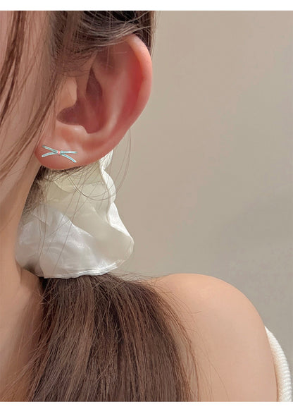 E廠【XDQ11427E】S925純銀小清新滴油蝴蝶結耳環女芭蕾風高級感ins百搭耳飾潮
 26.09-1